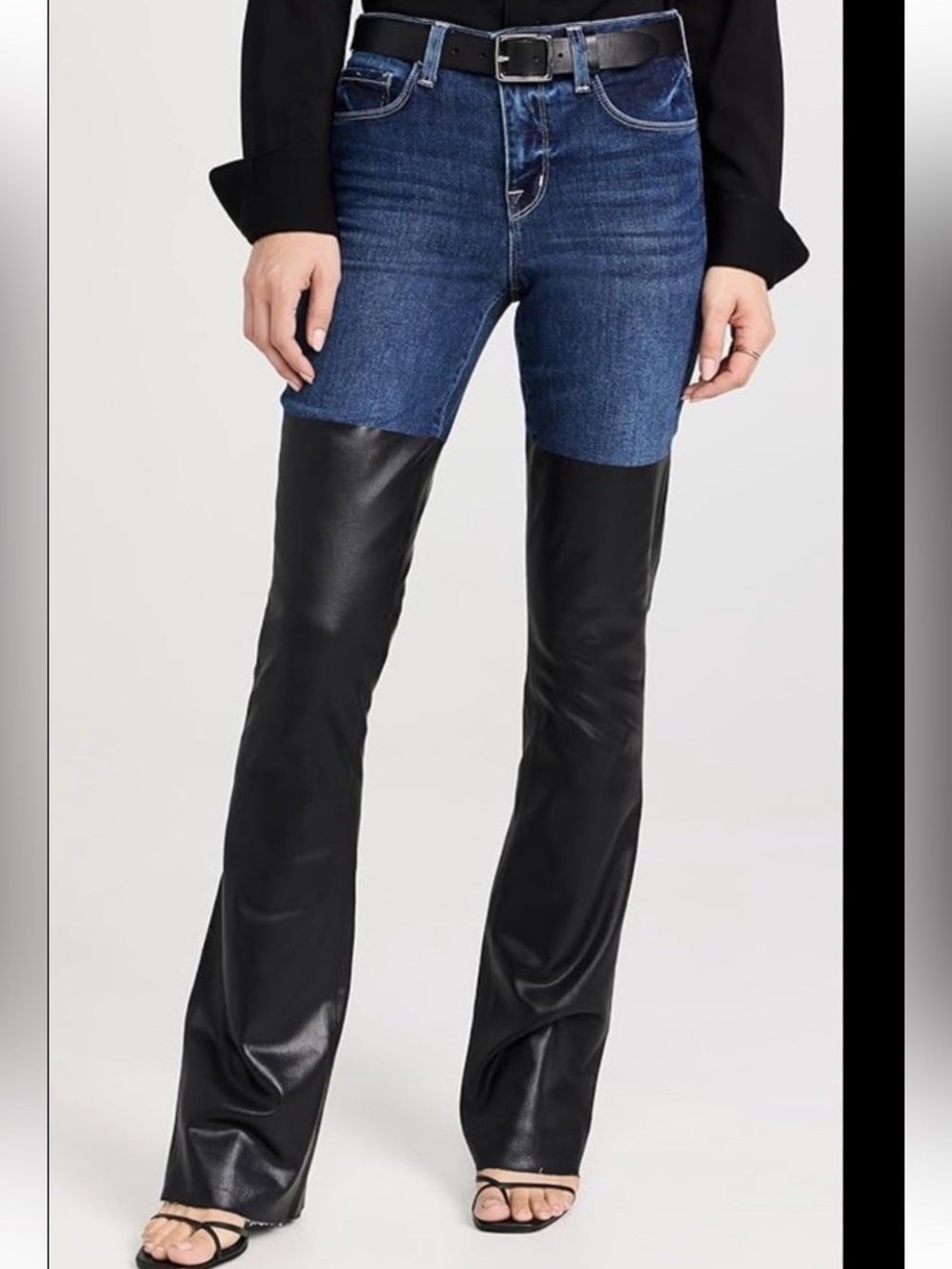 L'AGENCE Blue Denim with Black Faux Leather Ruth coated Jeans size 26
